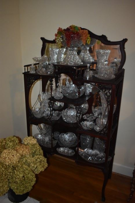 Gorgeous and Elaborate are the words I use to describe this Classic Etagere" filled with American Brilliant Cut Glass