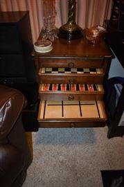 Very Unusual and Lovely Gaming Table with the Game Boards in the Bottom of each Drawer