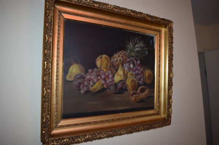 Lovely Framed Oil Painting of Still Life Fruit in Beautiful Gold Gild Frame