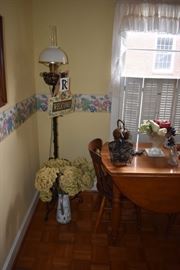 Antique Aladdin Oil Lamp and Wrought Iron Floor Lamp Base 