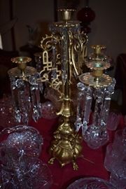 Very Rare Heavy Quality Bronze Candelabra with Beautiful Hand Cut Crystal Prisms