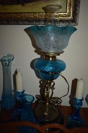 Beautiful Blue Antique Banquet Lamp