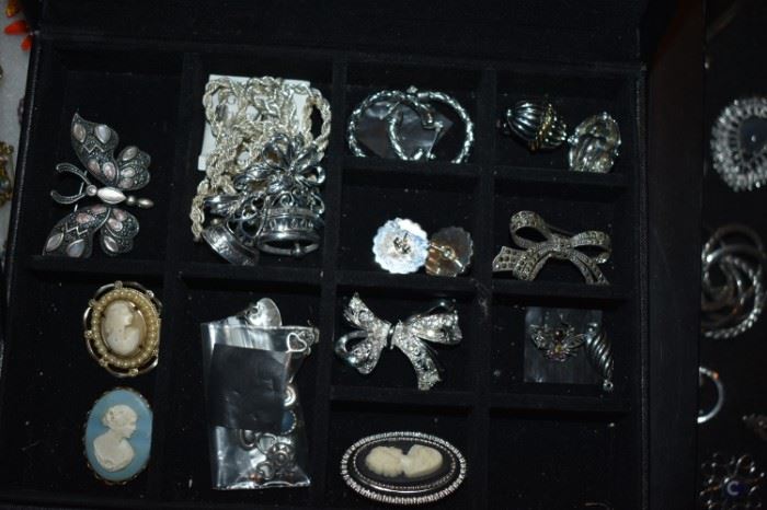 Just a Fraction of the Wonderful Collection of Brooches and Pins, Necklaces, Earrings,  in this Estate! Plus Pocket and Wrist Watches!