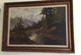 J. H. THOMAS ORIGINAL OIL ON CANVAS MOUNTAINS GERMANY BORN 1922 JH 43”X31” FRAME.
