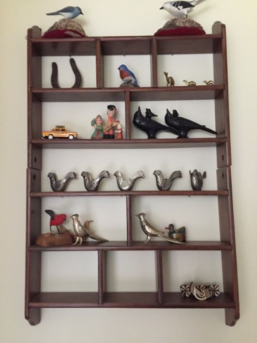 Hanging Shelf with Collection of Birds.