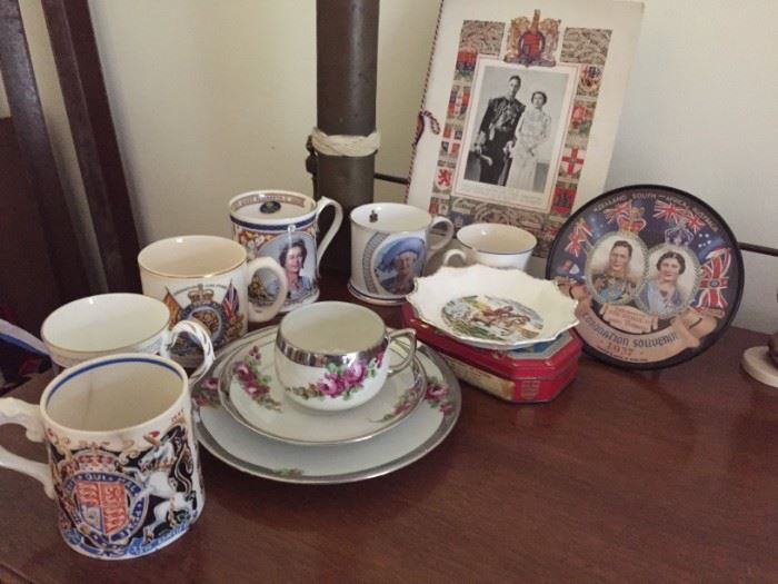 Assorted Royal Queen Elizabeth Mugs and Plates.