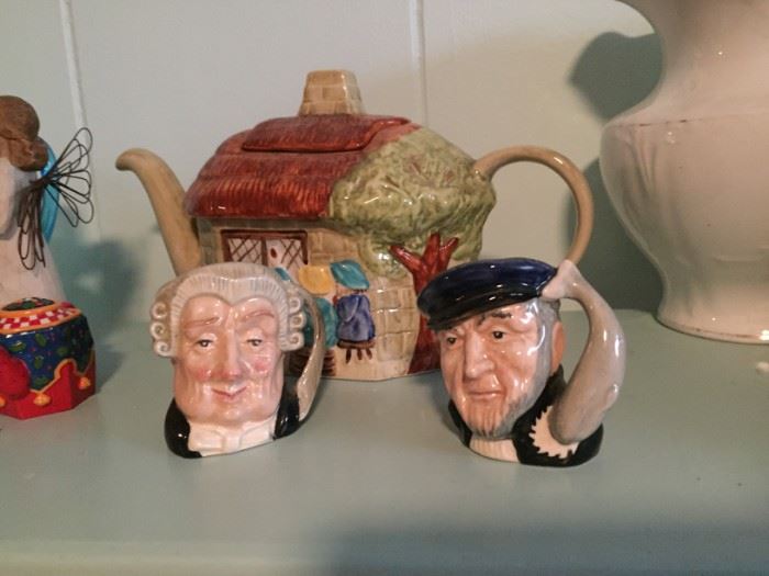 Toby Mugs and Vintage Teapot.