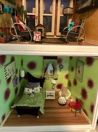 Retired American Girl Mini Illuma Rooms.  The Loft Apartment, Patio Garden on Loft, and The Green Room.