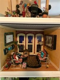 Retired American Girl Mini Illuma Rooms.  The Loft Apartment, Patio Garden on Loft, and The Green Room.