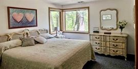 Elegant French Provincial Bedroom Set including king size bed. Luxury at its finest. Take a peek at all the photos of this large bedroom set. John Widdicomb Furniture