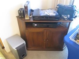 CornerTV Stand, 1-Shelf and Lower Storage + Variety of Smaller Electronics & Cameras