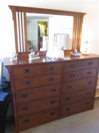 Presidio High-Profile Dresser/Mirror, Mission Style by Broyhill, 66" X 19" X 44" high; Excellent Condition