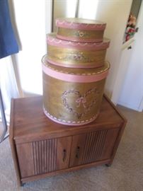Rolling Cart + 3- Wood Boxes Decorated Set