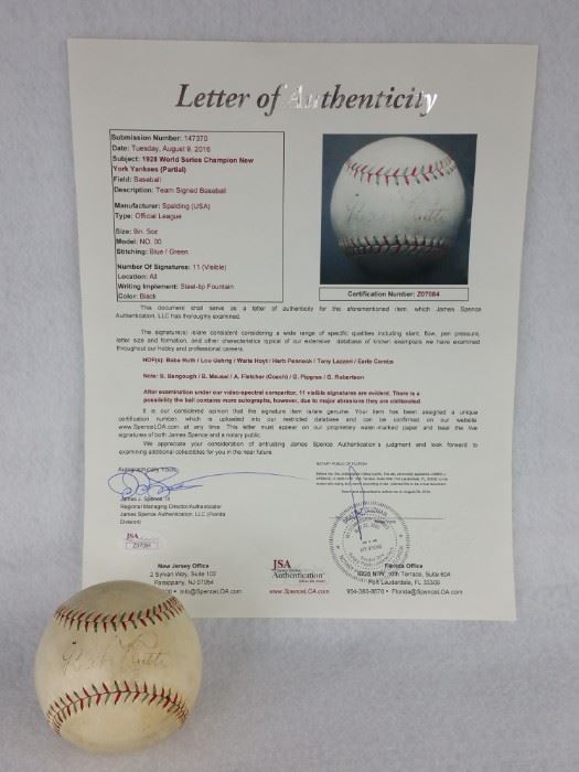 Babe Ruth, Lou Gehrig 1928 Yankees World Championship Autographed Baseball (JSA COA)