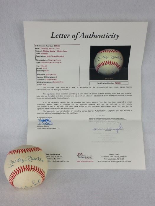 Mickey Mantle and Whitey Ford Autographed Baseball (JSA COA)

