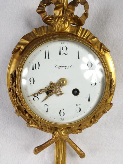 Antique Tiffany & Co. French Gild Bronz Ribbon & Oak Swag Cartel Wall Clock
