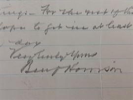 Benjamin Harrison Hand-Written and Hand-Signed Complete Letter
