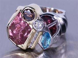 Stunning Massive Men's Custom Designed Diamond, Tourmaline, Platinum 18k Gold Ring $22,000
