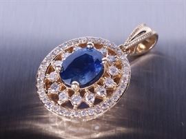 Sapphire & Diamond Pendant in 14k Gold
