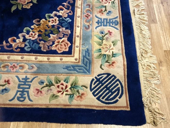 Vintage thick oriental area rug.
