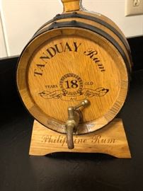 Solid wood Tanduay Rum barrel dispenser, imported.