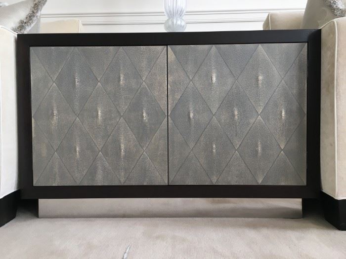 14) Shagreen Double Door Cabinet with Polished Nickel Base