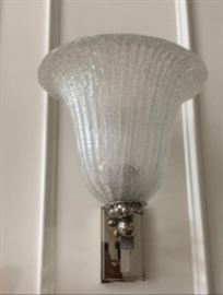 7) Lorin Marsh "Pulegoso" Vase Shaped Crystal Sconces with Brushed Nickel Wall Mounts 