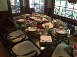 As of July 9, only dishware on the table is for sale. We will not now about the table & chairs until the day before the sale.