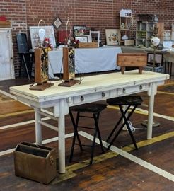 This is an amazing harvest table mid-century by Century Furniture custom painted in white by the owner's husband who is the owner of the company