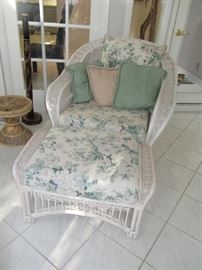 White Wicker Chair and ottoman