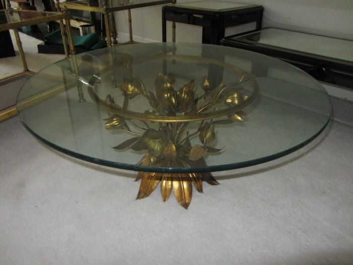 Brass Tulip Glass Top Round Table