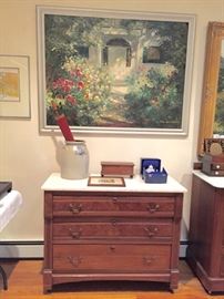 Antique marble top chest