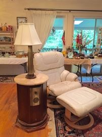 White leather chair and ottoman