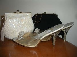 Bedroom #1 (Master):  Displayed are just two of several evening purses and a pair of vintage heels with rhinestones (size 5).  