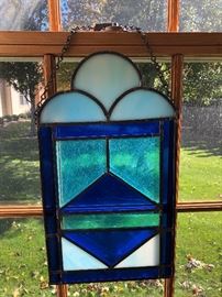 Stained glass in blues.