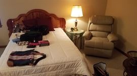 Queen bed from Singer Furniture, taupe leather rocker recliner