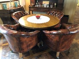 Game Table and 4 Leather Chairs