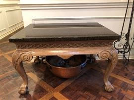 Marble Top Side Table, Copper Pot