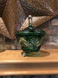 Green Cut to Clear Candy Dish