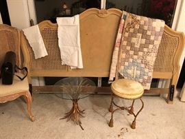King Size Headboard, Vintage Quilt, Side Table and Stool