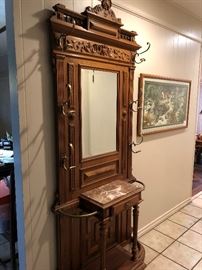 Antique Hall Tree and Bev Doolittle Signed and Numbered Print