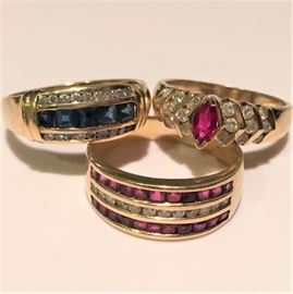Ruby and diamond ring - 14K and 18K, Sapphire and diamond ring 18K,