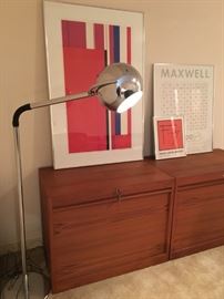 Mid C, Pair of Filing Cabinets, Chrome  Floor Lamp