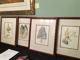 Salvadore Dali, 4 woodblock lithographs, signed and dated with COA