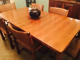 Luxury Brand "McGuire", rectangle bamboo DR table with two leaves, sits 8-10