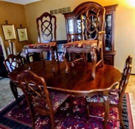 walnut dining room table with 2 leaves & 6 chairs   -- DINING ROOM