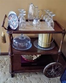 tea cart with serving pieces  -- KITCHEN
