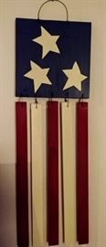 wooden American flag wall hanging -- WHITE BEDROOM