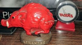 cast iron Arkansas Razorbacks mascot  -- WHITE BEDROOM