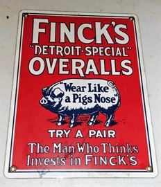 "Finck's Overalls" metal sign -- WHITE BEDROOM